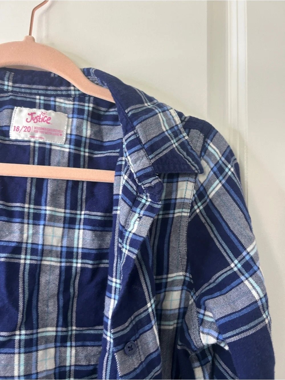 Blue Plaid Hooded Shirt for Kids - Justice Brand